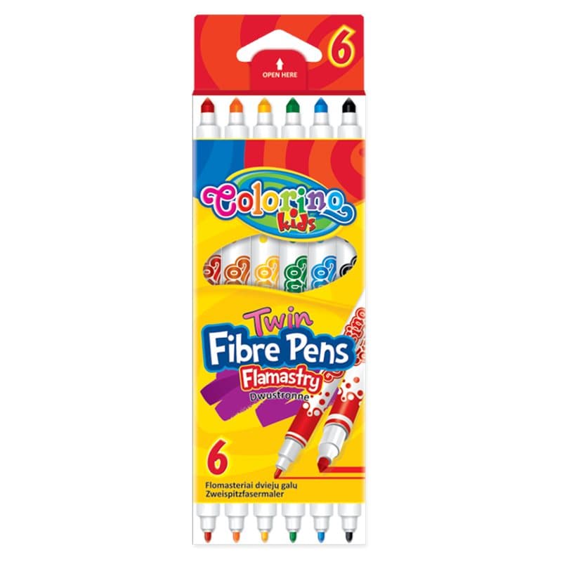 Double Tip Fibre Pens 6 Colours