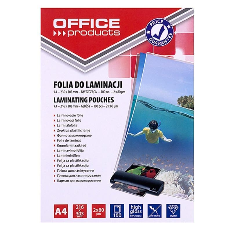 A4 laminating Pouches 100pck 2x80micron