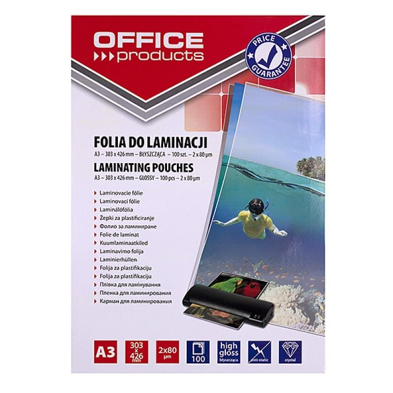 A3 laminating Pouches 100pck 2x80micron