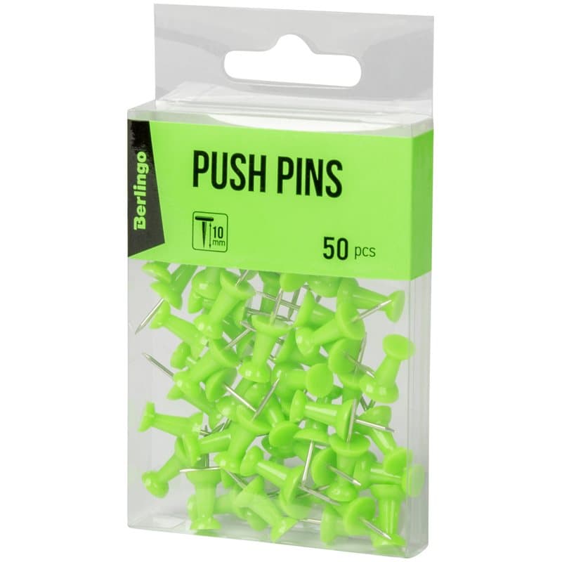 Push Pins, 10 mm, Green, 50 pc