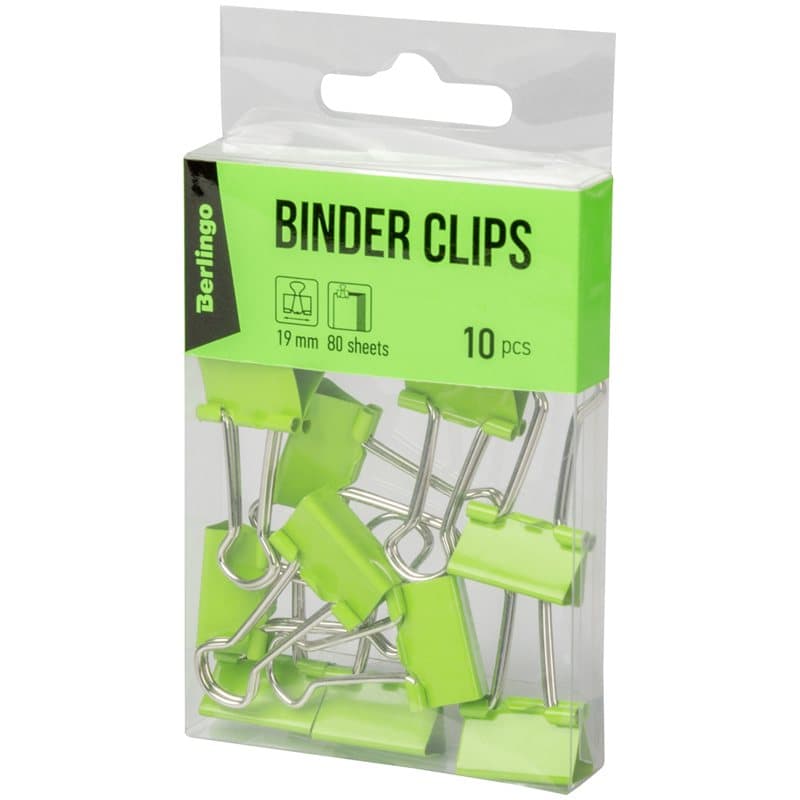 Binder Clips, 19 mm X 10 pcs, Green