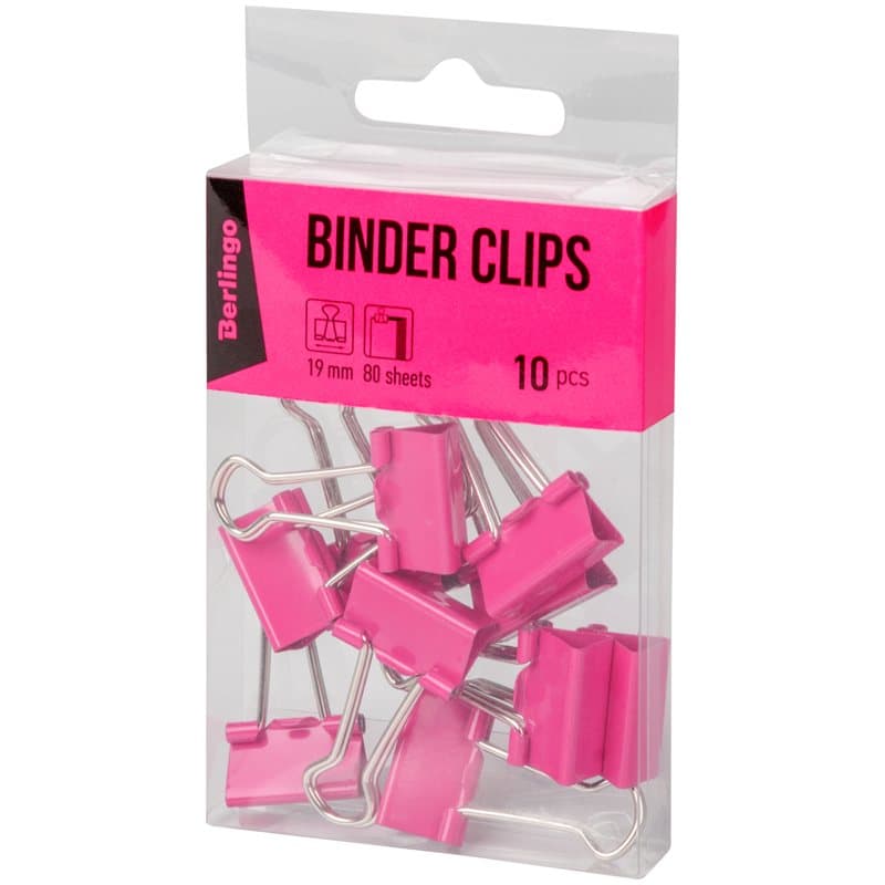 Binder Clips, 19 mm X 10 pcs, Pink