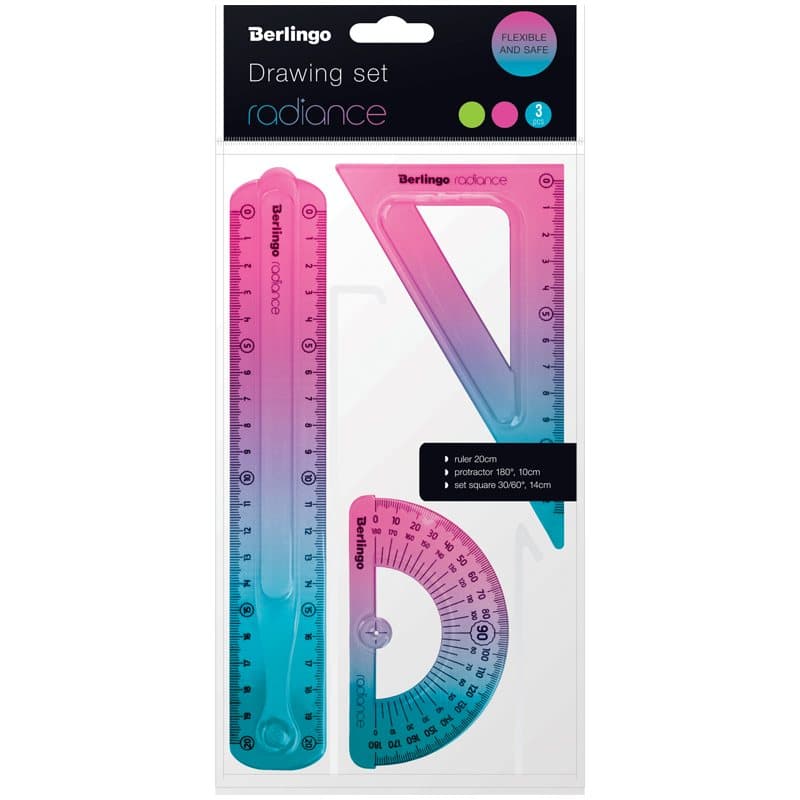 Ruler Set Sq & Protractor Pink/Blue