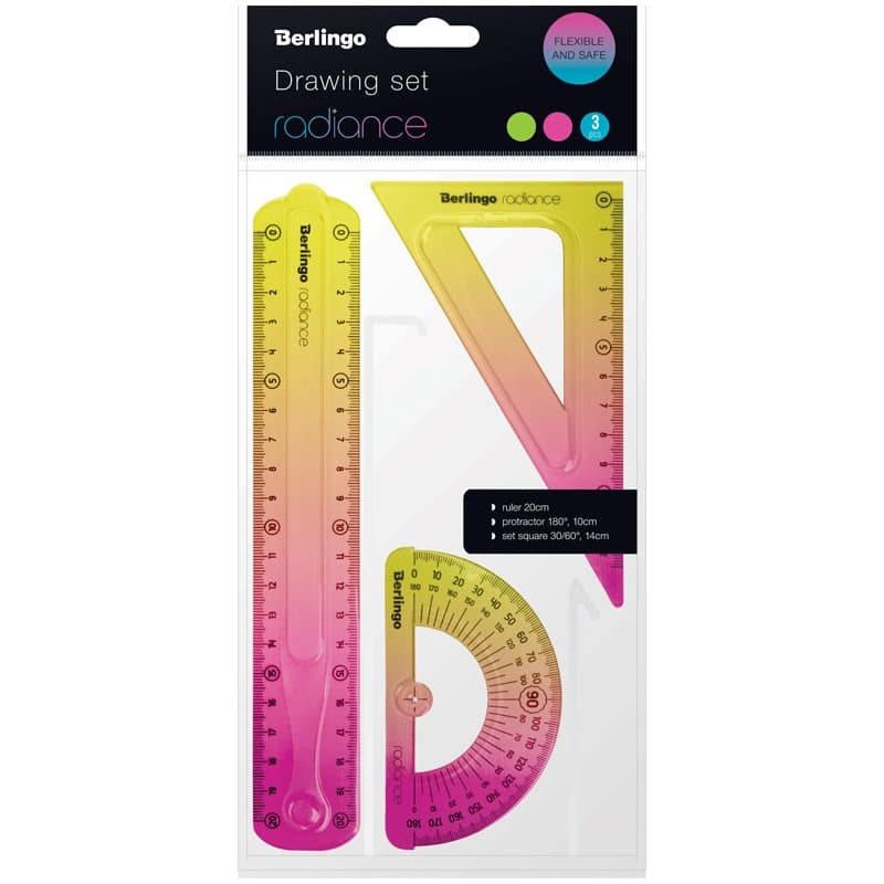 Ruler Set Sq & Protractor Pink/Yellow