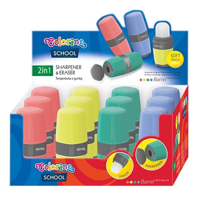 Sharpener/Eraser 2 In 1 Display 12 Pcs