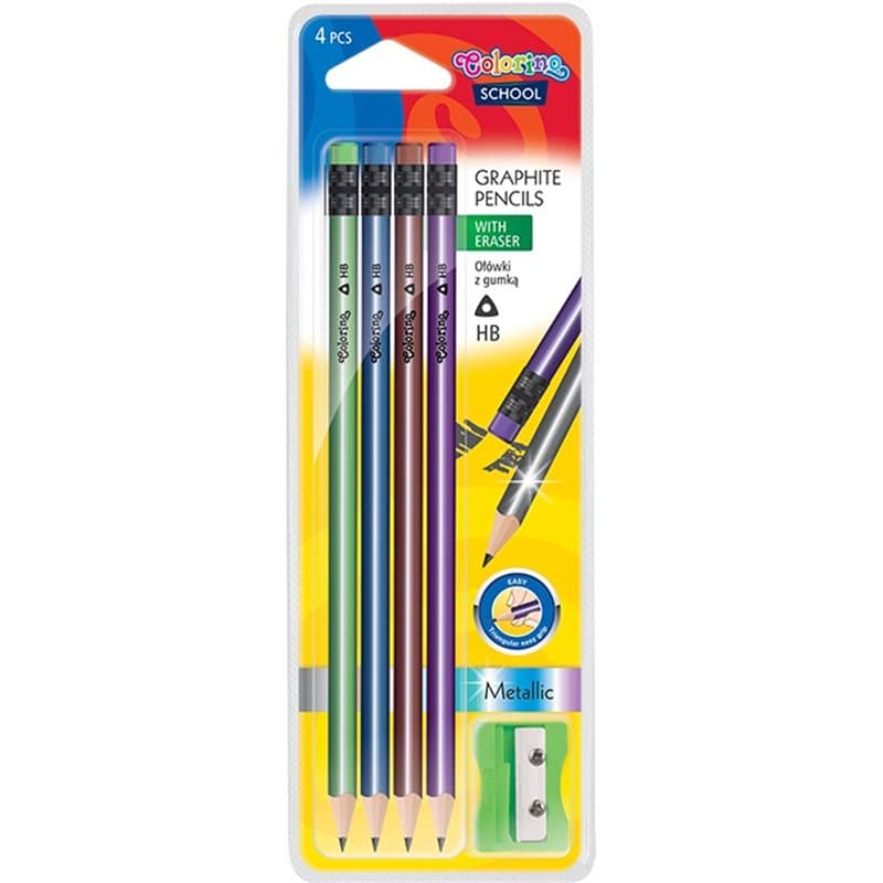 Tri HB Metallic Pencils +Sharpener 4 Pk