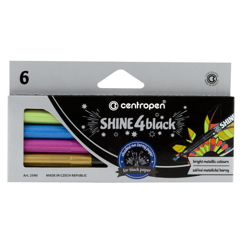 Shine 4 Black Metallic Markers - 6pck