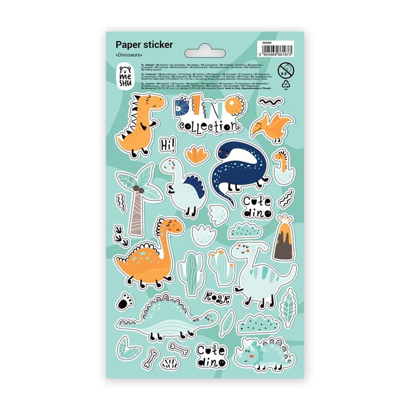 Paper Stickers Dinosaurs 12x21cm X 36