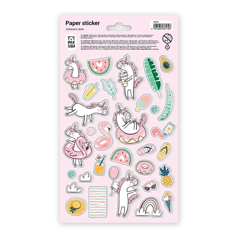 Paper Stickers Unicorn 12x21cm X 31